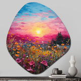 Breathtaking Sunset In Blossoming Flower Meadows I - Asymmetric Metal Wall Art