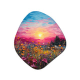 Breathtaking Sunset In Blossoming Flower Meadows I - Asymmetric Metal Wall Art