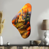 Beautiful Sunset Castle In Italian Vineyard - Asymmetric Metal Wall Art