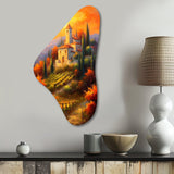 Beautiful Sunset Castle In Italian Vineyard - Asymmetric Metal Wall Art