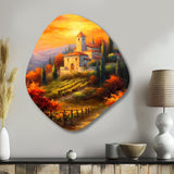 Beautiful Sunset Castle In Italian Vineyard - Asymmetric Metal Wall Art