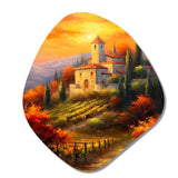 Beautiful Sunset Castle In Italian Vineyard - Asymmetric Metal Wall Art