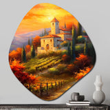 Beautiful Sunset Castle In Italian Vineyard - Asymmetric Metal Wall Art