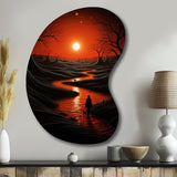 Magical Sunset Over Minimal River Landscape I - Asymmetric Metal Wall Art