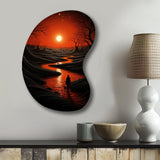 Magical Sunset Over Minimal River Landscape I - Asymmetric Metal Wall Art