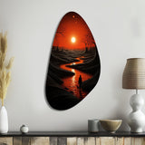 Magical Sunset Over Minimal River Landscape I - Asymmetric Metal Wall Art