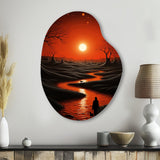 Magical Sunset Over Minimal River Landscape I - Asymmetric Metal Wall Art