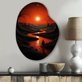 Magical Sunset Over Minimal River Landscape I - Asymmetric Metal Wall Art