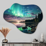 Magical Lake Landscape Aurora Borealis II - Asymmetric Metal Wall Art