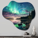 Magical Lake Landscape Aurora Borealis II - Asymmetric Metal Wall Art