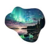 Magical Lake Landscape Aurora Borealis II - Asymmetric Metal Wall Art