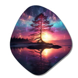 Majestic Tree In The Lake Aurora Borealis I - Asymmetric Metal Wall Art