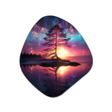 Majestic Tree In The Lake Aurora Borealis I - Asymmetric Metal Wall Art