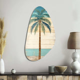 Tropical Palm Tree In Faded Retro Colors I - Asymmetric Metal Wall Art