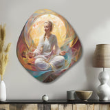 Woman Goddess In Lotus Golden Meditation I - Asymmetric Metal Wall Art