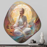 Woman Goddess In Lotus Golden Meditation I - Asymmetric Metal Wall Art