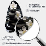 Zen Serenity White Flowers Black Stone Cairn - Asymmetric Metal Wall Art