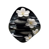 Zen Serenity White Flowers Black Stone Cairn - Asymmetric Metal Wall Art