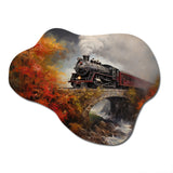 Steamtrain Crossing Autumn Bridge Painting - Asymmetric Metal Wall Art