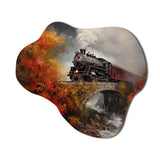 Steamtrain Crossing Autumn Bridge Painting - Asymmetric Metal Wall Art