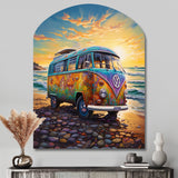 Magic Hippie Bus On The Beach - Asymmetric Metal Wall Art