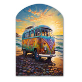 Magic Hippie Bus On The Beach - Asymmetric Metal Wall Art