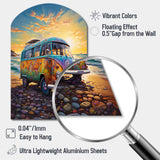 Magic Hippie Bus On The Beach - Asymmetric Metal Wall Art