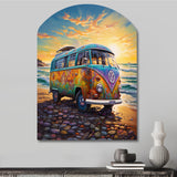 Magic Hippie Bus On The Beach - Asymmetric Metal Wall Art