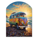 Magic Hippie Bus On The Beach - Asymmetric Metal Wall Art