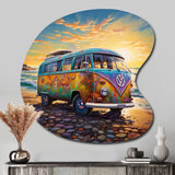 Magic Hippie Bus On The Beach - Asymmetric Metal Wall Art