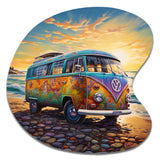 Magic Hippie Bus On The Beach - Asymmetric Metal Wall Art