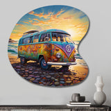 Magic Hippie Bus On The Beach - Asymmetric Metal Wall Art