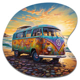 Magic Hippie Bus On The Beach - Asymmetric Metal Wall Art