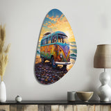 Magic Hippie Bus On The Beach - Asymmetric Metal Wall Art