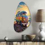 Magic Hippie Bus On The Beach - Asymmetric Metal Wall Art