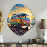 Magic Hippie Bus On The Beach - Asymmetric Metal Wall Art