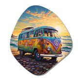 Magic Hippie Bus On The Beach - Asymmetric Metal Wall Art