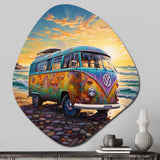 Magic Hippie Bus On The Beach - Asymmetric Metal Wall Art