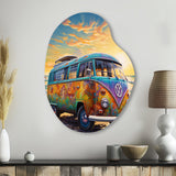 Magic Hippie Bus On The Beach - Asymmetric Metal Wall Art