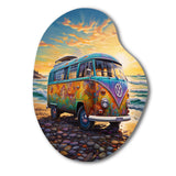 Magic Hippie Bus On The Beach - Asymmetric Metal Wall Art