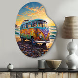 Magic Hippie Bus On The Beach - Asymmetric Metal Wall Art