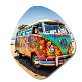 Magic Hippie Bus On The Beach I - Asymmetric Metal Wall Art