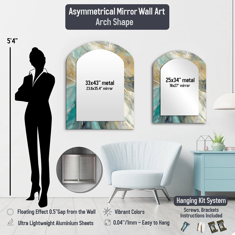 Abstract Marble Asymmetrical Wall Mirror - Golden and green Terrazzo Marble Elegance IV