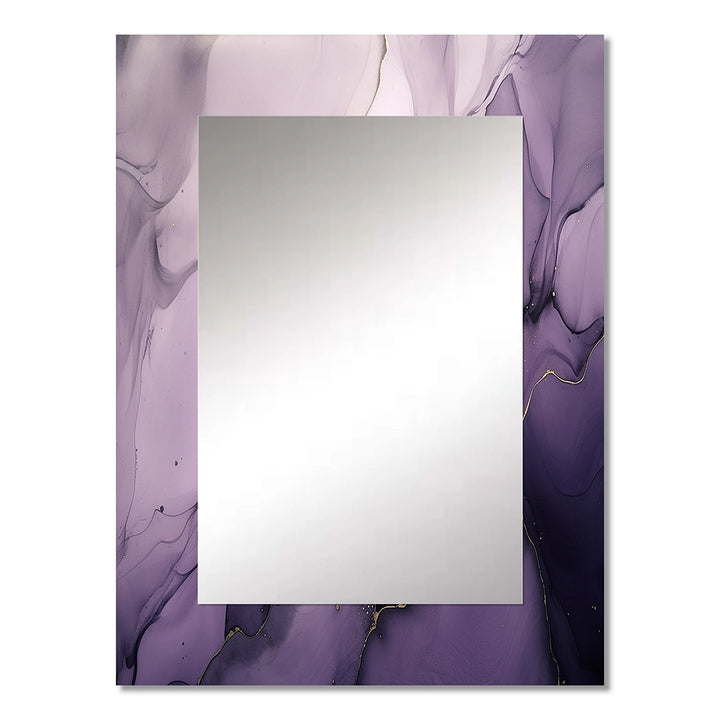 Modern Metal Wall Mirror - Purple and Grey Marble Ink Clouds X