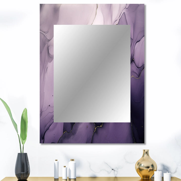 Modern Metal Wall Mirror - Purple and Grey Marble Ink Clouds X