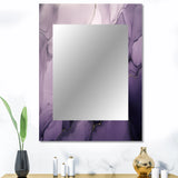 Modern Metal Wall Mirror - Purple and Grey Marble Ink Clouds X