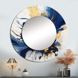 Dark Blue and Gold Strokes - Abstract Wall Mirror