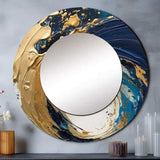 Dark Blue and Gold Strokes VI - Abstract Wall Mirror