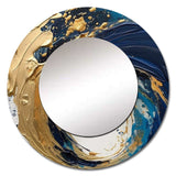 Dark Blue and Gold Strokes VI - Abstract Wall Mirror