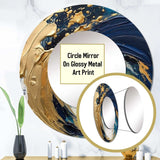 Dark Blue and Gold Strokes VI - Abstract Wall Mirror